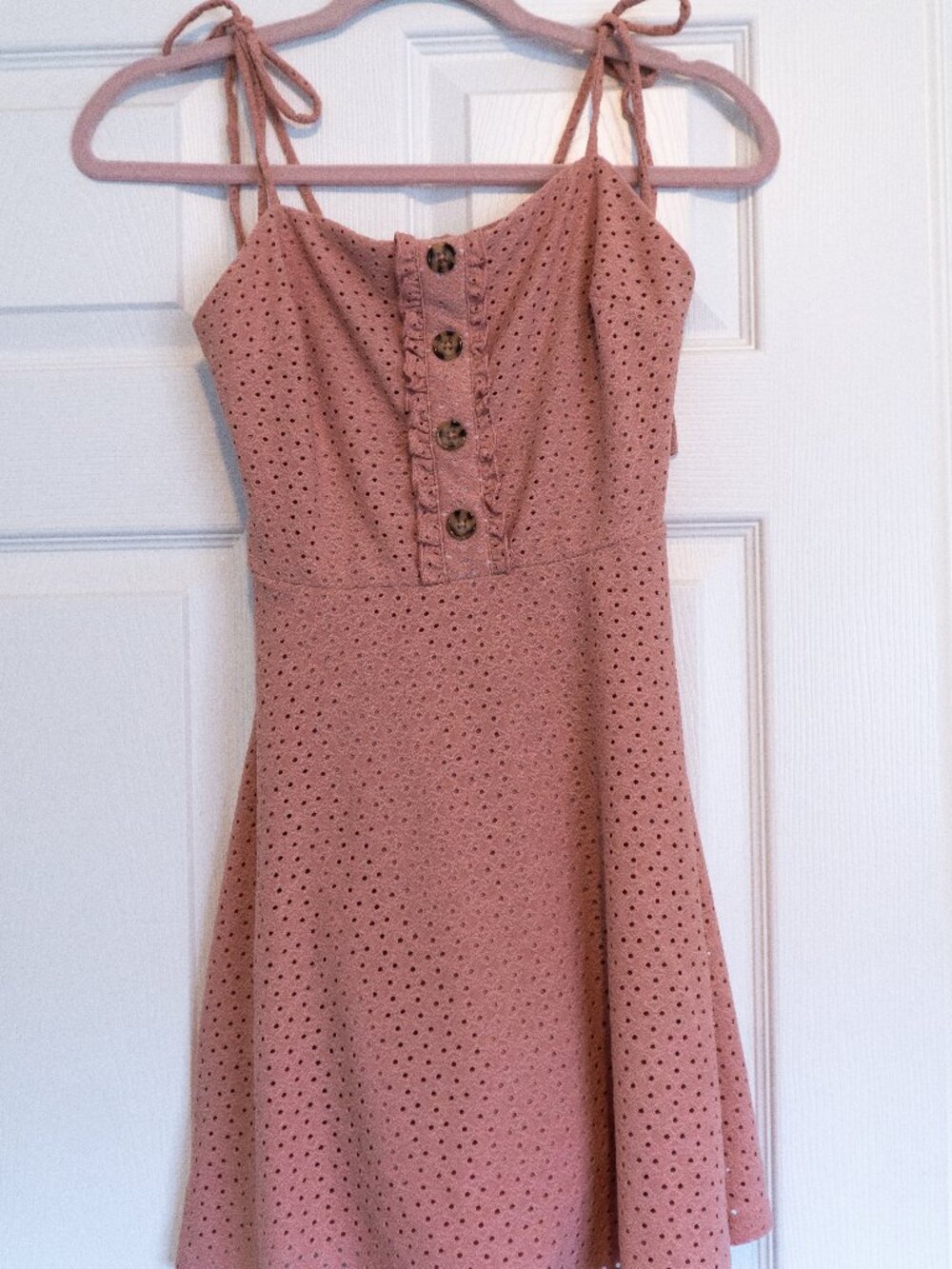 Dusty Pink Eyelet Tie Strap Fit & Flare Mini Dress Size M